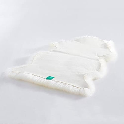 HUAHOO Premium Genuine Sheepskin Rug Real Australia Sheepskin Natural Luxury Fluffy Lambskin Fur Area Rug Seat Covers for Kids Bedroom Sofa Chair Cover Pets Dogs Mat Single Pelt/2'x 3' White/Ivory