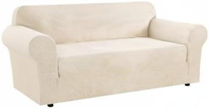 H.VERSAILTEX Stretch Sofa Covers for 3 Cushion Couch Covers Sofa Slipcovers for Living Room Feature Thick Checked Jacquard Fabric with Elastic Bottom, Sofa Large - Natural
