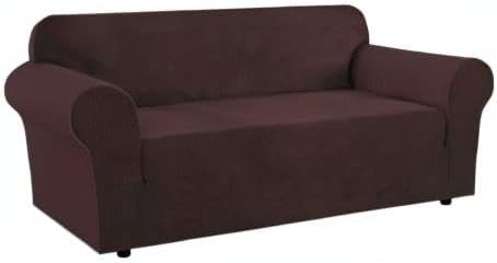 H.VERSAILTEX Stretch Couch Covers for 3 Cushion Couch Sofa Pet Friendly Soft Covers for Couches Feature Thick Checked Jacquard Fabric with Elastic Bottom, Sofa Large - Chocolate