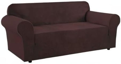 H.VERSAILTEX Stretch Couch Covers for 3 Cushion Couch Sofa Pet Friendly Soft Covers for Couches Feature Thick Checked Jacquard Fabric with Elastic Bottom, Sofa Large - Chocolate