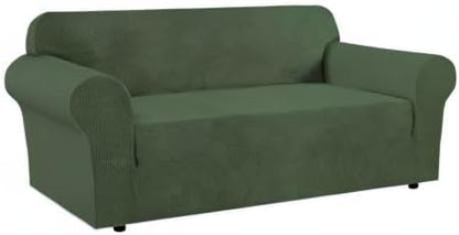 H.VERSAILTEX Stretch Cover for Couch Soft Furniture Covers Slip Covers for 3 Cushion Couch Sofa Feature Thick Checked Jacquard Fabric with Elastic Bottom, Sofa Large - Bronze Green