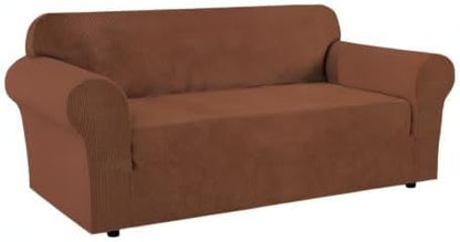 H.VERSAILTEX Stretch Sofa Covers for 3 Cushion Couch Covers Sofa Slipcovers for Living Room Feature Thick Checked Jacquard Fabric with Elastic Bottom, Sofa X-Large - Caramel