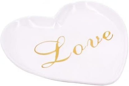 Stephanie Imports Heart-Shaped Love Ceramic Trinket Plate and Decorative Jewelry Dish