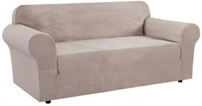H.VERSAILTEX Stretch Sofa Covers for 3 Cushion Couch Covers Sofa Slipcovers for Living Room Feature Thick Checked Jacquard Fabric with Elastic Bottom, Sofa Large - Sand
