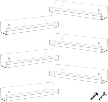 Blulu 4 Packs 14 Inch Acrylic Floating Bookshelf, Wall Mounted Shelf, Ledge Book Shelf for Living Room, Office, Bedroom, Bathroom, Kitchen