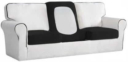 Easy-Going Stretch Individual Chair Couch Cushion Cover Sofa Cushion Furniture Protector Sofa slipcover Soft Flexibility with Elastic Bottom (3-Piece Sofa Cushion Cover, Black)