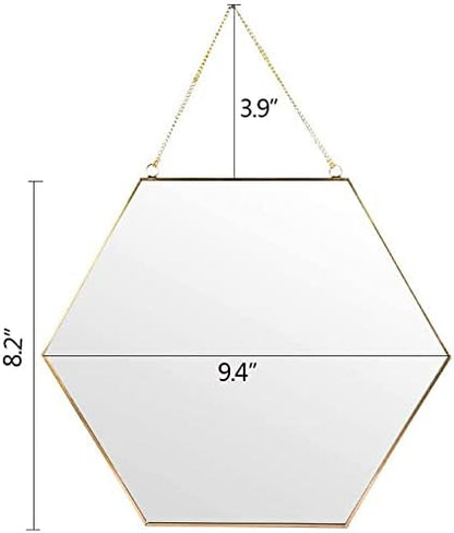 LONGWIN Hanging Wall Hexagon Mirror Decor Gold Geometric Mirror with Chain for Bathroom Bedroom Living Room 9.4"x 8.2"