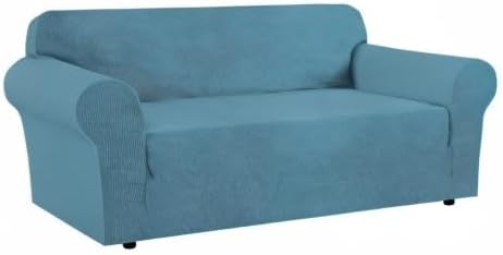 H.VERSAILTEX Stretch Sofa Covers Washable 3 Seat Couch Covers Sofa Slipcovers for Living Room Feature Thick Checked Jacquard Fabric with Elastic Bottom, Sofa Large - Storm Blue