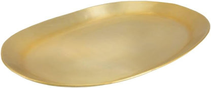 Serene Spaces Living Oval Brass Look Aluminum Tray, Hammered Decorative Metal Tray Use as Holder for Accessories, Candles, Jewelry, Centerpiece for Kitchen or Dining Table, Single