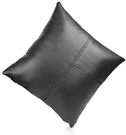 D DOLLY LAMB Lambskin Leather Pillow Cover - Sofa Cushion Case - Decorative Throw Covers for Living Room & Bedroom, 14x14 Inches - Light Black Pack of 2
