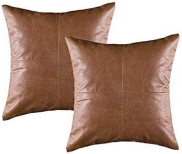 LL LEATHER LOVERS Lambskin Leather Pillow Cover - Sofa Cushion Case - Decorative Throw Covers for Living Room & Bedroom, 20x20 Inches - Tan Pack of 2