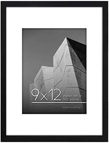Americanflat 9x12 Picture Frame with Shatter-Resistant Glass - Use as 6x8 Frame with Mat or Display 9x12 Photo Without Mat - Streamline Collection - Picture Frames for Tabletop and Wall - Black