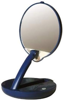 Floxite 15X mag magnification compact mirror with light, LED magnifying handheld lighted travel folding makeup mirror, Tabletop mount, Portable, Small hand pocket, Desk, Vanity, Round Glass