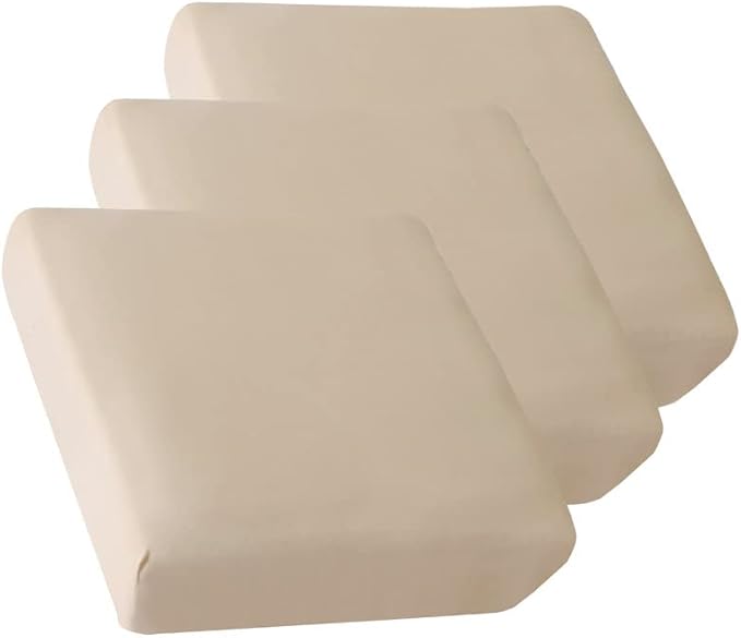 HOOBUY Waterproof Couch Cushion Cover 3Pieces Stretch Sofa Slipcovers Furniture Protector with Elastic Suitable for 3 Seater Sofa (3, Beige)