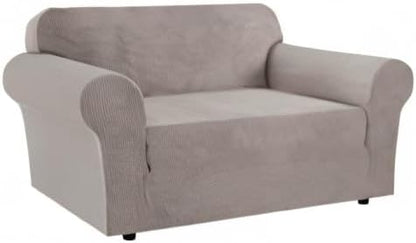 H.VERSAILTEX Stretch Couch Cover Sofa Covers for 2 Cushion Couch 1 Piece Love Seat Covers Washable with Elastic Bottom, Textured Checked Jacquard Fabric (Loveseat 58"-70" Wide, Taupe)