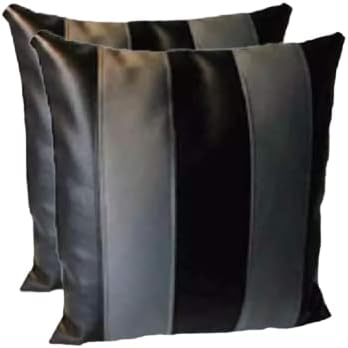 LL LEATHER LOVERS Lambskin Leather Pillow Cover - Sofa Cushion Case - Decorative Throw Covers for Living Room & Bedroom, 16x16 Inches - Black Grey Pack of 2