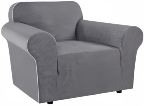 H.VERSAILTEX Stretch Chair Slipcover Sofa Cover Furniture Protector Cover High Spandex Small Checks Knitted Jacquard Sofa Cover Chair Covers for Living Room (Armchair 31"-40", Grey)
