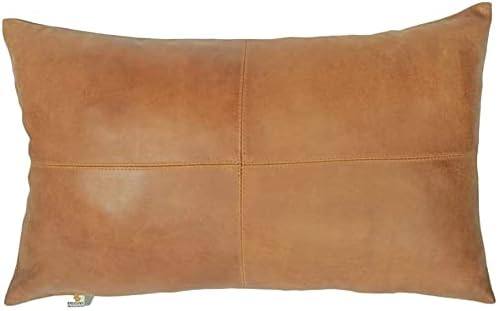 100% Lambskin Leather Pillow Cover - Sofa Cushion Case - Decorative Throw Covers for Living Room, Tan Plain Pack of 1-20x28 Inch
