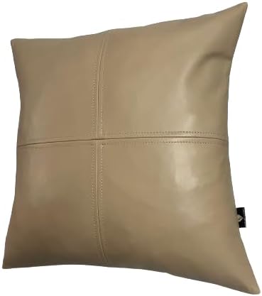 LL LEATHER LOVERS Lambskin Leather Pillow Cover - Sofa Cushion Case - Decorative Throw Covers for Living Room & Bedroom, 14x14 Inches - Gold Beige Plain (02) Pack of 1