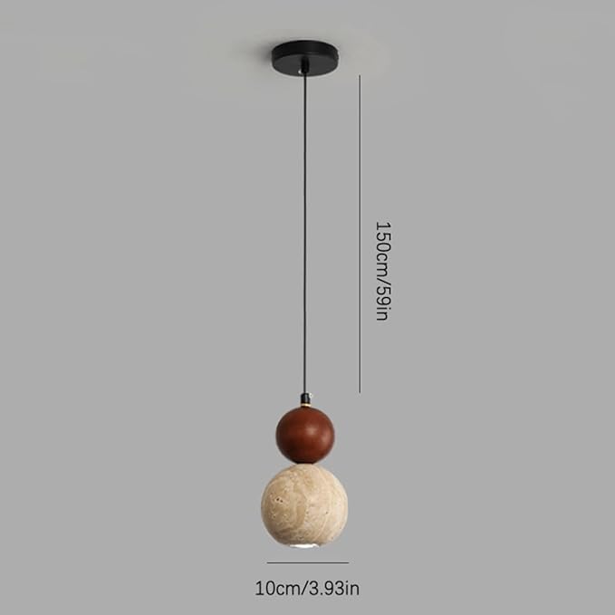 Modern Minimalist Nordic Lighting Fixture Spherical Travertine Walnut Wood Pendant Light Adjustable Hanging Lamp for Bedroom Bedside Dining Room Study