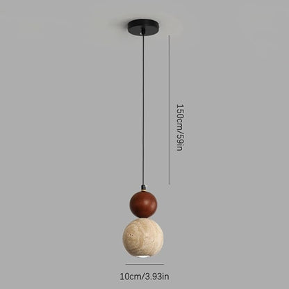 Modern Minimalist Nordic Lighting Fixture Spherical Travertine Walnut Wood Pendant Light Adjustable Hanging Lamp for Bedroom Bedside Dining Room Study