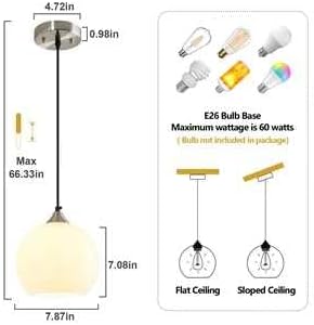 Milky Luster Glass Pendant Lights Kitchen Island Globe Pendant Light Fixtures Modern Pendant Lighting for Bedroom Living Dining Room Light Fixture (7.87 in, 1 Pack)