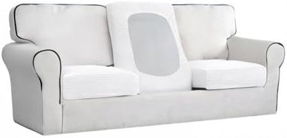 Easy-Going Stretch Individual Chair Couch Cushion Cover Sofa Cushion Furniture Protector Sofa slipcover Soft Flexibility with Elastic Bottom (3-Piece Sofa Cushion Cover, Snow White)