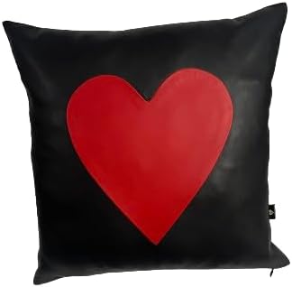 D DOLLY LAMB Lambskin Leather Pillow Cover - Sofa Cushion Case - Decorative Throw Covers for Living Room & Bedroom, 22x22 Inches - 02 Red Black Pack of 1