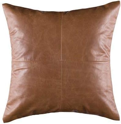 D DOLLY LAMB Lambskin Leather Pillow Cover - Sofa Cushion Case - Decorative Throw Covers for Living Room & Bedroom, 16x16 Inches - Tan Pack of 1