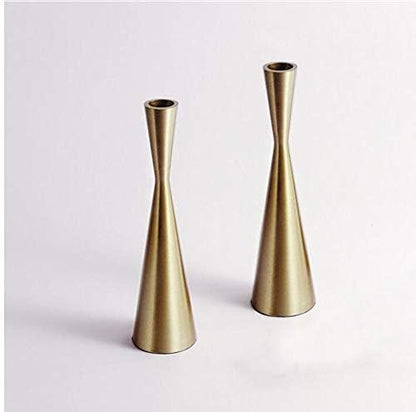 Pack 2 Brass Gold 9" Metal Taper Candlesticks Candleholder Vintage Mid-Century Modern Candlestick Home Cabin Lodge Table Mantel Wedding Centerpiece Candle Holders (Brass Golden, Pack of 2 Medium 9")