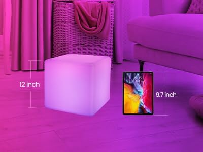 LOFTEK 12-inch LED Cube Lights: Rechargeable RGB Colors Changing Light with Remote Control, IP65 Waterproof LED Furniture Stool Table, Night Lighting for Home Outdoor Pool Bar Party Decor