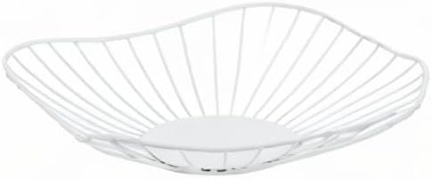 IBWell Short Curved-Edge Modern Creative Stylish Single Tier Dish,Metal Iron Wire Fruit Vegetables Bread Decorative Stand Serving Bowls Basket Holder (Square Dish) (White)
