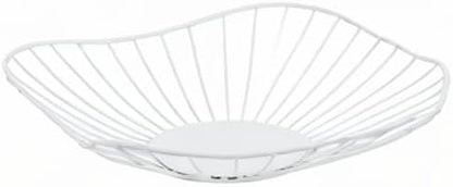 IBWell Short Curved-Edge Modern Creative Stylish Single Tier Dish,Metal Iron Wire Fruit Vegetables Bread Decorative Stand Serving Bowls Basket Holder (Square Dish) (White)