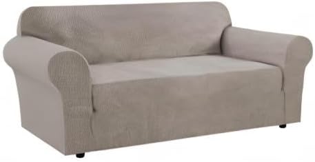 H.VERSAILTEX Stretch Oversized Couch Cover 1 Piece Sofa Slipcovers for Living Room Feature Thick Checked Jacquard Fabric with Elastic Bottom, Sofa X-Large - Taupe