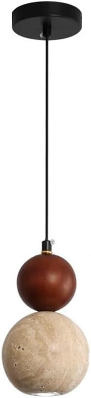 Modern Minimalist Nordic Lighting Fixture Spherical Travertine Walnut Wood Pendant Light Adjustable Hanging Lamp for Bedroom Bedside Dining Room Study
