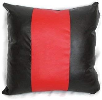 Lambskin Leather Pillow Cover - Sofa Cushion Case - Decorative Throw Covers for Living Room & Bedroom, 22x22 Inches - Red Black 01 Pack of 2