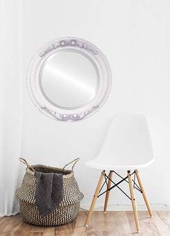 OVALCREST Round Beveled Wall Mirror for Home Decor - Florence Style - Linen White - 28x28 Outside Dimensions
