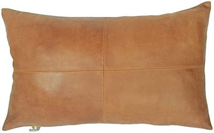 100% Lambskin Leather Pillow Cover - Sofa Cushion Case - Decorative Throw Covers for Living Room, Tan Plain Pack of 2-20x28 Inch