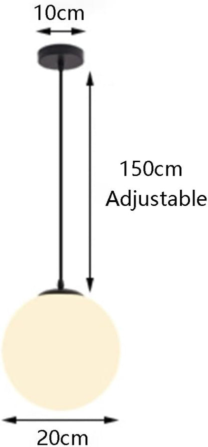 Modern Style Spherical Glass Pendant Light, Design Light, Iron Art & Frosted Glass Shade Light, Adjustable Cord, Nordic Hanging Lamp for Dining Room, Cafe, Bedroom, Study,