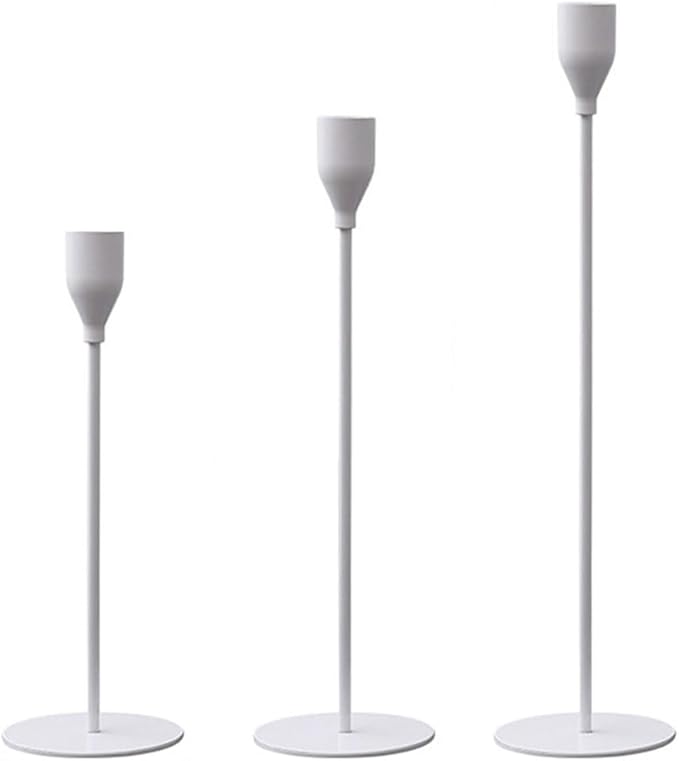 Candlestick Holders Set of 3 Taper Candle Stick Holders, Mantel White Candlestick Holders for 3/4" Taper&Led Candle, Elegant Candle Holder Centerpiece for Wedding/Party/Dinning/Anniversary