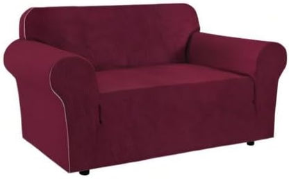 H.VERSAILTEX Stretch Couch Cover Loveseat Covers for 2 Cushion Couch Loveseat Slipcover|Sofa Cover for Love seat 1 Piece, Textured Checked Jacquard Fabric(58'-70' Wide, Burgundy Red)