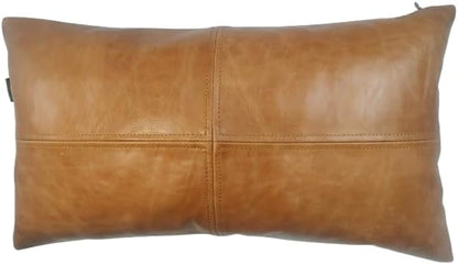 100% Lambskin Leather Pillow Cover - Sofa Cushion Case - Decorative Throw Covers for Living Room & Bedroom, 20X28 Inch - Light Brown Crunch Plain Pack of 1