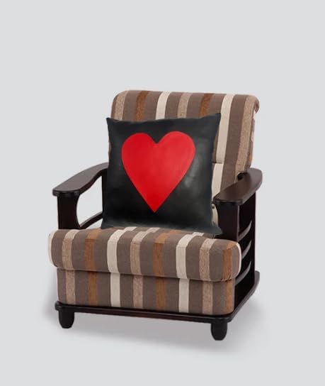 D DOLLY LAMB Lambskin Leather Pillow Cover - Sofa Cushion Case - Decorative Throw Covers for Living Room & Bedroom, 16x16 Inches - 02 Red Black Pack of 2