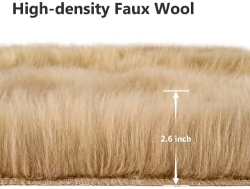 Softlife Beige Faux Fur Sheepskin Chair Cover Fur Rug Seat Cushion Chair Pad Super Soft Area Rugs for Living Room Bedroom Dorm Home Decor Fall Decor (1.6ft x 1.6ft)