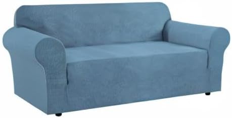 H.VERSAILTEX Stretch Oversized Sofa Cover 1 Piece Sofa Slipcovers for Living Room Fitted Couch Covers for Sofa Feature Thick Checked Jacquard Fabric with Elastic Bottom, Sofa X-Large - Dusty Blue