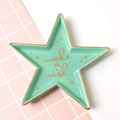 Stephanie Imports Star-Shaped Make a Wish Ceramic Trinket Plate and Decorative Jewelry Dish