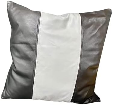 Lambskin Leather Pillow Cover - Sofa Cushion Case - Decorative Throw Covers for Living Room & Bedroom, 14x14 Inches - Black and White Pack of 2