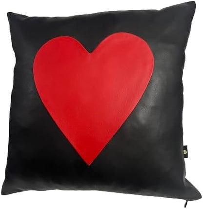 D DOLLY LAMB Lambskin Leather Pillow Cover - Sofa Cushion Case - Decorative Throw Covers for Living Room & Bedroom, 20x20 Inches - 02 Red Black Pack of 2
