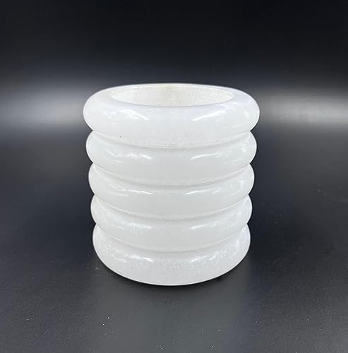 Décor Envogue 4x4" Scalloped Natural White Alabaster Stone Stationary holder Pencil Pen Holder Stand for Desk Utensil Holder Spoon Caddy Countertop Handmade kitchen Utensils set organizer