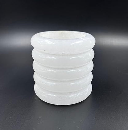 Décor Envogue 4x4" Scalloped Natural White Alabaster Stone Stationary holder Pencil Pen Holder Stand for Desk Utensil Holder Spoon Caddy Countertop Handmade kitchen Utensils set organizer